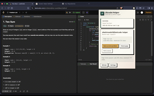 Litcode Helper :: Automatically logs accepted LeetCode solutions to a GitHub repository.