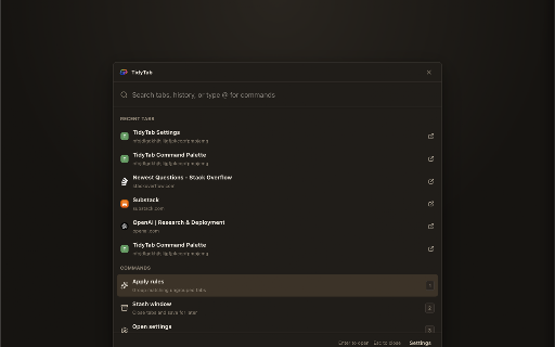 TidyTab :: Automatic tab groups, window stash, and command search for Chrome tabs.