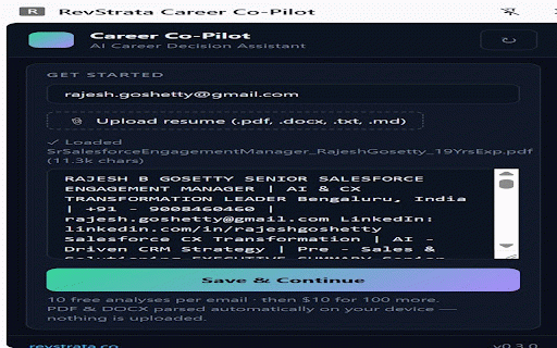 RevStrata Career Co-Pilot :: AI Career Copilot for LinkedIn, Indeed, Glassdoor, and Naukri with match score, skills gap, interview prep, and cover letter.