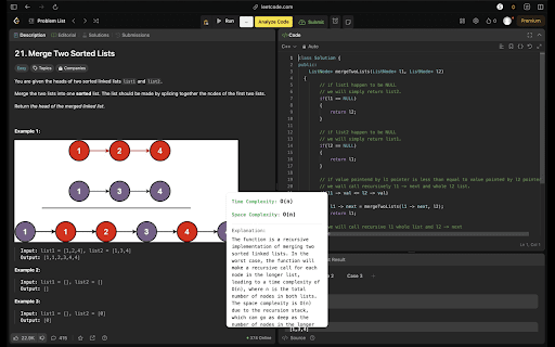 LeetCode Complexity Analyzer :: Analyzes LeetCode solutions to determine the time and space complexity of your code.