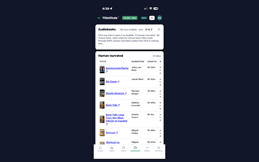 TitleVitals Sync :: Your whole Amazon KDP catalog in one dashboard: sales, KENP page reads, ranks, reviews, and true category percentiles.