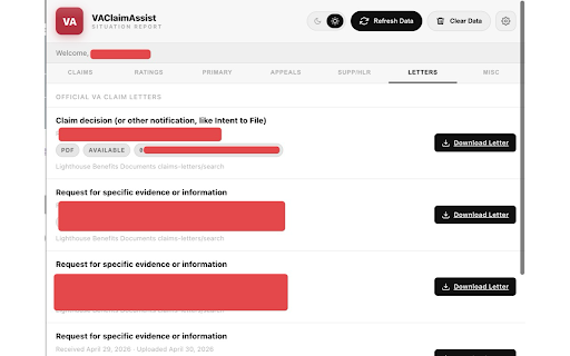 VAClaimAssist :: Track your VA disability claims — primary, supplemental, HLR & appeals — with smart caching and plain-English explanations.