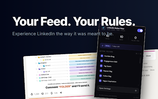 LinkedIn Feed Cleaner – Block Spam, Polls & Bait Posts :: Clean your LinkedIn feed instantly. Hide engagement bait, AI slop, recruiter spam & humblebrags. 100% private, no login needed.