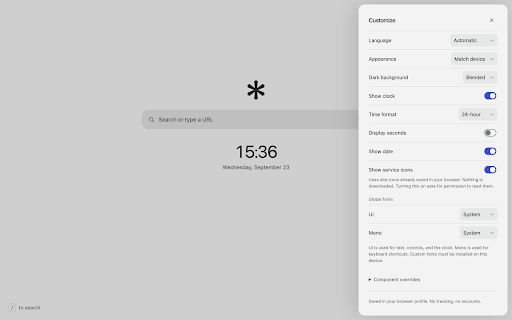Helium New Tab :: Unofficial Helium-style new tab with 10,000+ local bangs, a clock, custom fonts and synced settings. No tracking.