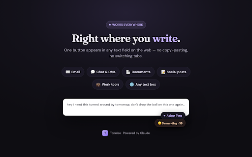 Tonelee :: Real-time tone translator. Fix passive-aggressive emails, soften harsh messages, and sound professional — instantly.
