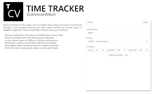 Time Tracker :: Begin monitoring your time instantly with Tracker by CommonVelvet