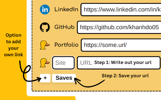 quack :: Quickly copy-paste GitHub, LinkedIn, and portfolio links for job applications using Quack.