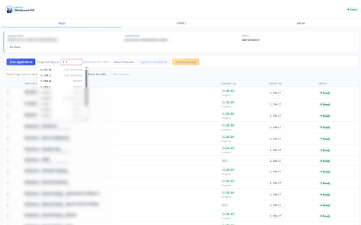 SAP BTP Workzone Kit :: Inspect and safely maintain SAP BTP Work Zone application UI5 version configuration for the signed-in admin.