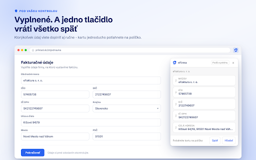 eFirma - vyplniť údaje o firme :: Nájdite firmu a presuňte jej IČO, IČ DPH, názov a adresu priamo do formulára na akejkoľvek stránke.