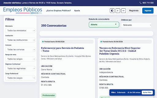 Filtro por Carrera — Empleos Públicos :: Filtra los avisos de empleospublicos.cl por carrera profesional usando la clasificación del portal GovLab.