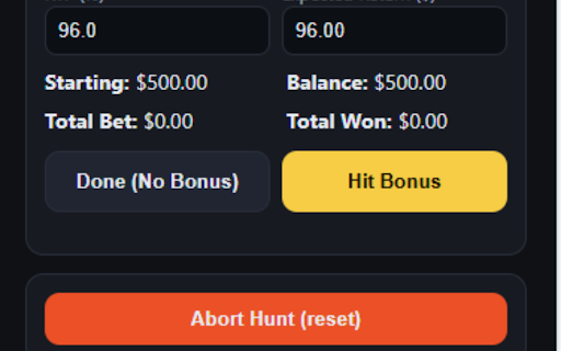 Slot Bonus Hunter :: Plan, track, and review slot bonus hunts. Manual inputs, expected vs. actual, efficiency & RTP, run history.