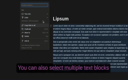 Notion Word & Character Count :: Adds a word and character count to Notion's block selection popup.