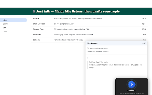 Magic Mic :: Global hotkey voice input → AI-drafted reply, anywhere