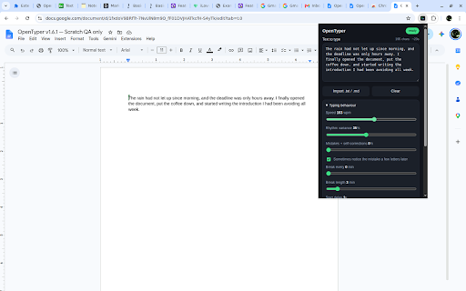 OpenTyper — Free Auto Typer for Docs, Slides & Word :: Types your draft into Google Docs, Slides, Word or any text box at human speed. Free, no account, nothing leaves your browser.