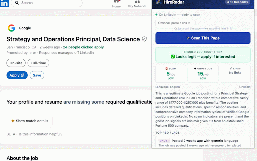 HireRadar – AI Job Scam & Ghost Job Detector :: Spot job scams, ghost jobs, and dangerous links instantly. AI-powered analysis on LinkedIn, Indeed, WhatsApp, and more.