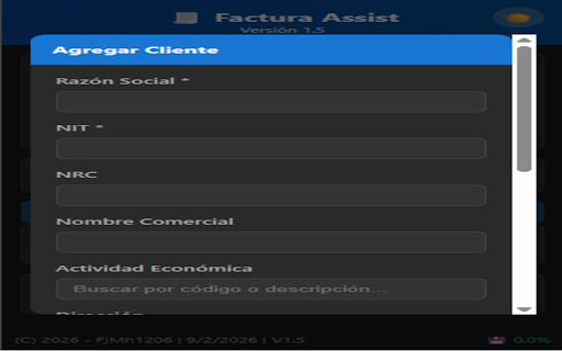 Factura Assist :: Autocompletado inteligente para facturas de Hacienda SV. Gestión de clientes, validaciones y respaldo en Excel.