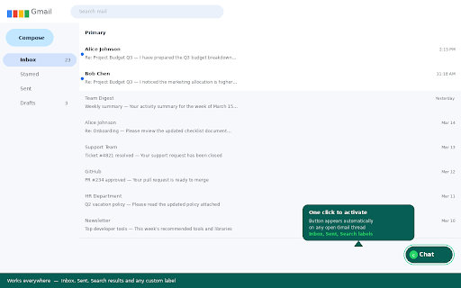 Gmail Messenger View :: Transforms Gmail email threads into a messenger-style chat view. Read long conversations the way you read a chat.