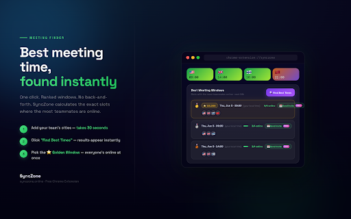 SyncZone — World Time Clock :: Free world time clock & meeting planner for remote teams. See who's online across all time zones, find the best meeting window.