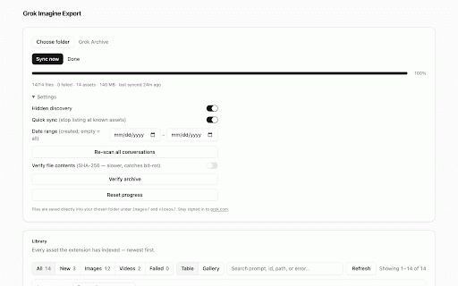 Grok Imagine Export :: Export your Grok Imagine gallery (images + videos) to a local folder, incrementally.