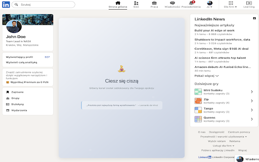LinkedIn Feed Blocker :: Blokuje główny kanał LinkedIn i zastępuje go spokojnym komunikatem