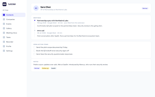 TaliCRM Meeting Recorder :: Record Google Meet, Zoom and Teams calls to your TaliCRM account - transcribed, summarized, and matched to the right contact.