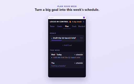LocusInControl: Goal-Oriented Focus Timer :: Focus timer for easily distracted minds — automatic Pomodoro loops, goal tracking, and site blocking.
