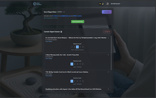 Zen Reading - Send to Kindle (Smart AI Summarization) :: 📚 Clip articles & YouTube with one click, get AI summaries at five levels, delivered ad‑free to Kindle or Google Drive.