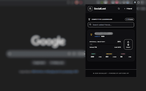 SocialLeet: LeetCode Friends Leaderboard & Tracker :: Track friends' LeetCode progress, daily submissions, and contest rankings. Stay motivated with a real-time competitive leaderboard.