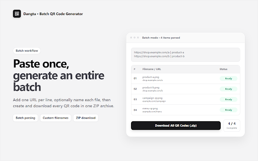 Dangtu - QR Code Generator & Scanner (Free) :: Free QR code generator & scanner. Create custom QR codes with logo, color, batch export, and URL to QR code. 100% private & local.