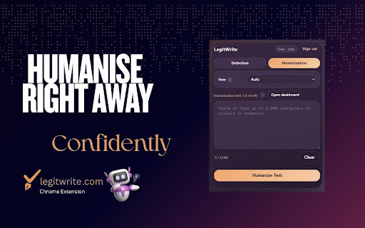 LegitWrite Companion – AI Detector & Humaniser :: Detect AI text, humanise content with tone presets, and copy results instantly inside Chrome.