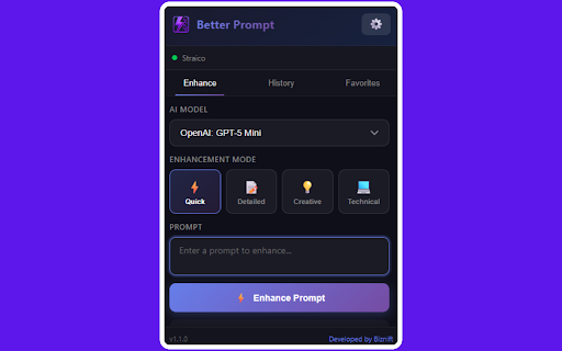 Better Prompt - AI-powered prompt enhancer :: Turn rough ideas into detailed prompts with one click. Works on ChatGPT, Claude, Perplexity, DeepSeek & almost any Ai website.