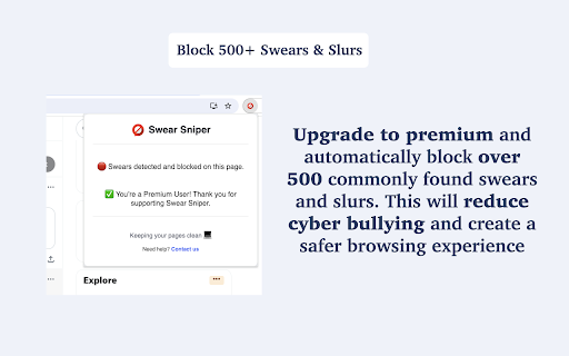 Swear Sniper - Clean Browsing :: Blocks swears on web pages. Free version blocks 15 words. Upgrade for 500+ words.