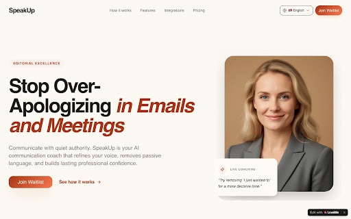Speak Up - Communication Coach :: AI-powered rewrites for confident communication. Remove hedging, over-apologizing, and passive language from your messages.