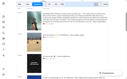 Content Sorter — Instagram & TikTok :: Instagram & TikTok feed sorter — find top posts by views, likes, comments, date. Overlays, download, CSV export.