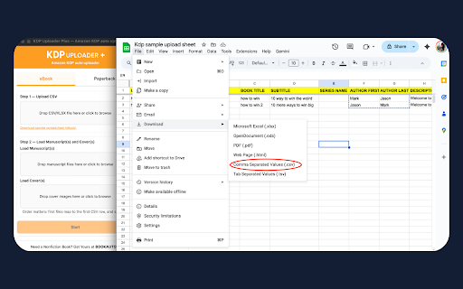 KDP Uploader Plus — Amazon KDP auto uploader :: Semi-automates Amazon KDP (Kindle Direct Publishing) book uploads for both eBook and Paperback formats from CSV/XLSX spreadsheets.