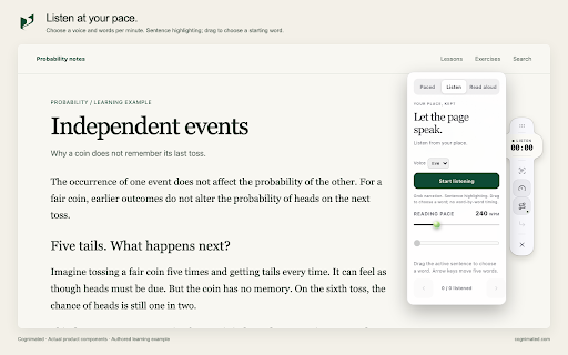 Cognimated :: Read with fewer distractions, explain selected text, save articles, and revisit useful ideas through practice.