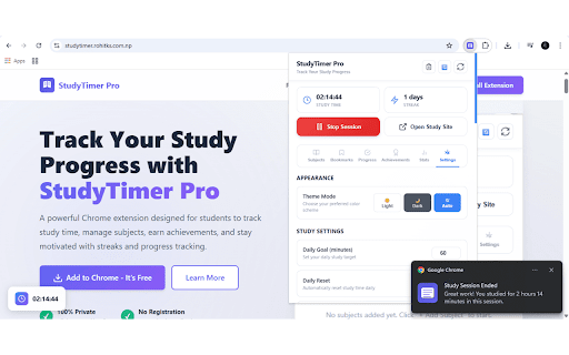 StudyTimer Pro :: Study time tracker, subject management, and progress tracking with achievements and streaks