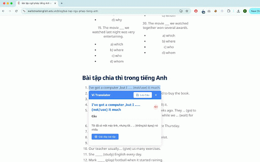 Vi Translator :: Trợ lý học từ vựng - dịch từ, giải thích cấu trúc câu và hỗ trợ bài tập