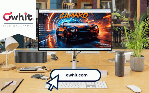 Chevrolet Camaro Live Wallpaper :: Chevrolet Camaro racing through neon tunnel with speed blur and orange lighting effects.