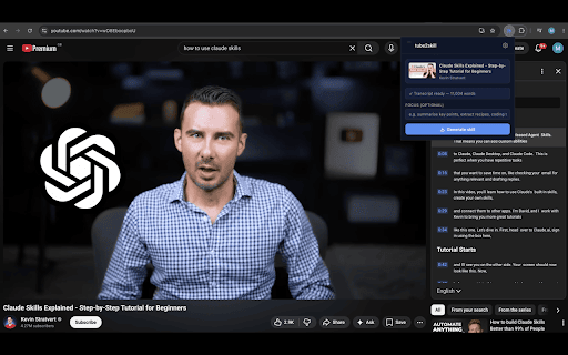 Tube2Skill — YouTube to Claude Skill Converter :: Convert any YouTube video into a Claude skill — one click to extract, generate, and download.