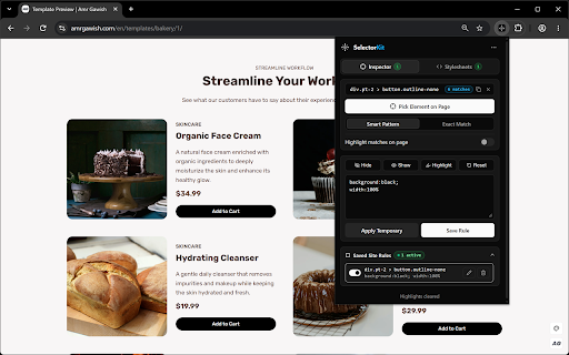 SelectorKit :: Count, inspect, and style page elements instantly — pick elements, count selectors, and save custom CSS rules per site.