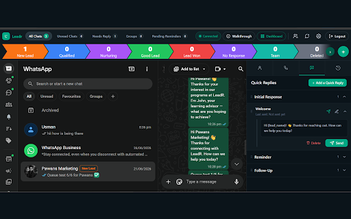 Leadr :: CRM sidebar for WhatsApp Web — manage leads, templates, and pipeline