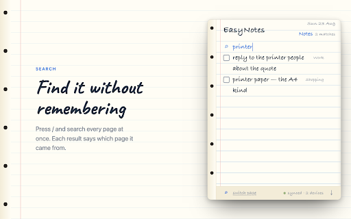 EasyNotes :: A pocket notebook in your toolbar. Unlimited pages and notes, searchable, synced across your devices.