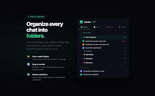 Orenivo — AI Folders for ChatGPT, Claude, Gemini, Grok & DeepSeek :: Folders, search & prompt templates for ChatGPT, Claude, Gemini, Grok and DeepSeek — all in one place. Free to use, no paywall.