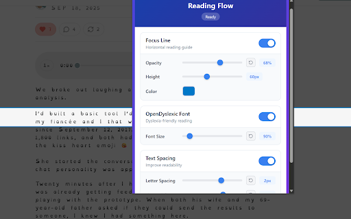 Reading Flow Extension :: Enhance academic reading with focus lines, guided reading, and distraction elimination tools
