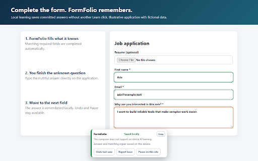 FormFolio - Free AI Job Form Autofill :: Free AI-assisted job autofill with Chrome's on-device Gemini Nano on supported computers. No subscription required.