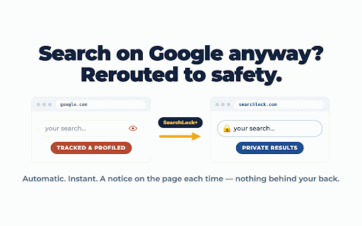 SearchLock+ : Private Search :: Make every search private. SearchLock+ reroutes Google, Bing & Ask searches to SearchLock. No history, no profile, no tracking.