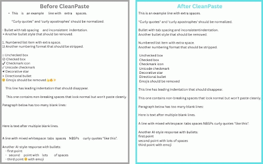 CleanPaste – AI and Web Text Cleaner :: Strip AI/web text formatting before pasting into Word, email, or docs. Clean bullets, spacing, quotes and more.