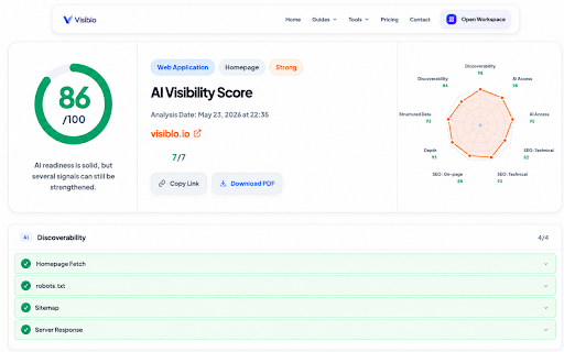 AI Visibility Checker - GEO Score Check :: Run a quick AI visibility scan for the current page and open the full Visiblo report when needed.