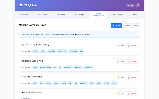 TidyMark :: Minimal new tab: bookmark navigation, smart categorization, wallpaper & weather, default search.